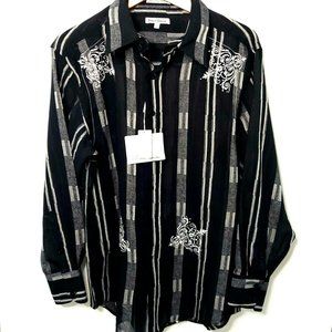 Daniel Ellissa Mens Button Shirt L Sheer Black Embellished Party Nightlife